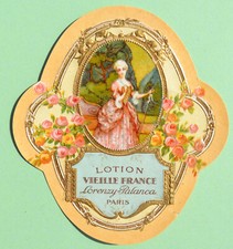 ancienne ETIQUETTE de PARFUM gaufrée - LORENZY-PALANCA - Lotion VIEILLE FRANCE