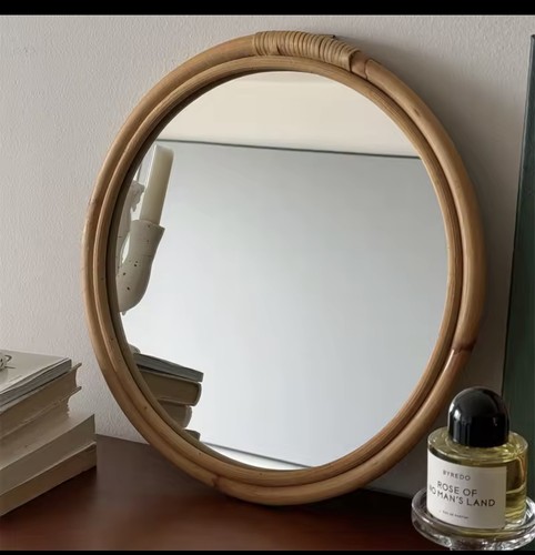 Miroir rotin rond rétro - rotin,