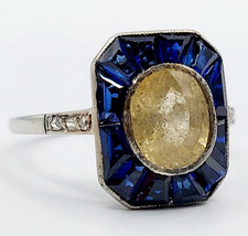 Bague art deco or blanc 18k saphir jaune naturel et saphirs calibrés (circa 1930