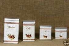 4 boites métal Cerises : FARINE, CAFE, THE, SEL Made In Italy très belle qualité