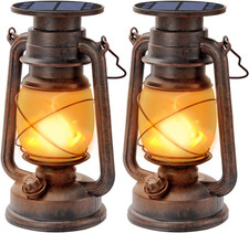 2 Lanternes Solaires Vintage Extérieur - Effet Flamme LED - Étanche IP44 Jardin