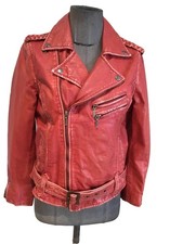 Très Beau Blouson Perfecto Cuir Vieilli Rouge Leon & Harper 36/38 Tbe