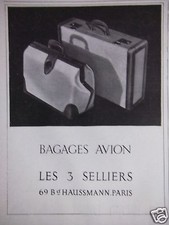 PUBLICITÉ 1948 BAGAGES AVION LES 3 SELLIERS PARIS - ADVERTISING