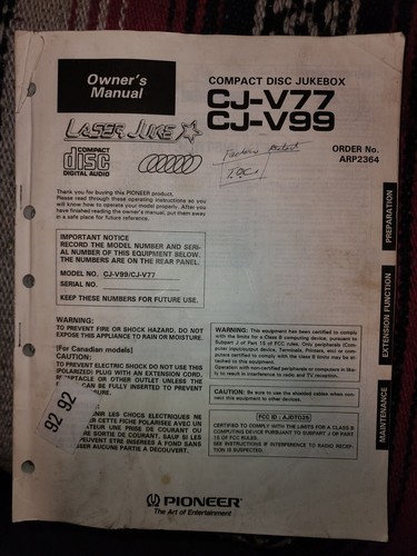 Pioneer v77 v99 manual - cj-v99,