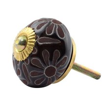 Bouton de meuble en céramique Poignée de porte Motif fleur rouge vin