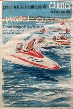 GÉO HAM GRANDE AFFICHE FESTIVAL NAUTIQUE CANNES ORIGINAL POSTER 1961