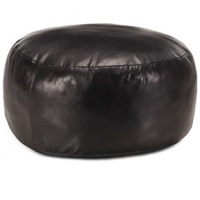 Pouf 60x30 cm Noir Cuir Véritable de Chèvre Tabouret Repose-Pied Salon vidaXL
