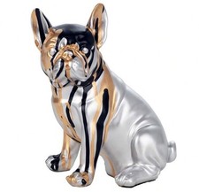 Statue De Chien Bouledogue Français Figurine Argenté Animal Résine Sculpture
