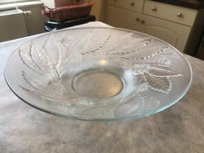 ANCIEN PLAT COUPE A FRUIT EN VERRE FRANCE DECOR CHATAIGNE 8 x 34 cm