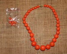 Collier perles/boules plastique orange années 70-80 Vintage véritable