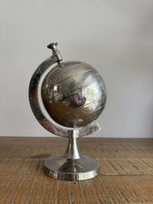 Globe terrestre Mappemonde Sphère Terre Planète en Métal Couleur Argenté Vintage