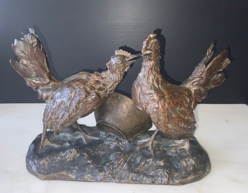 Sculpture groupe animalier - , coq
