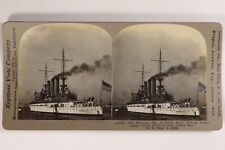 USA Navire Navale USS Missouri (BB-11) 1906 Photo Stereo Vintage Argentique