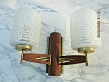 Applique teck laiton verre deux lumieres epoque Arlus Lunel Lamp 1950