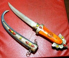 Antique Dagger with Scabbard colored enamel & orange colored wood to identify