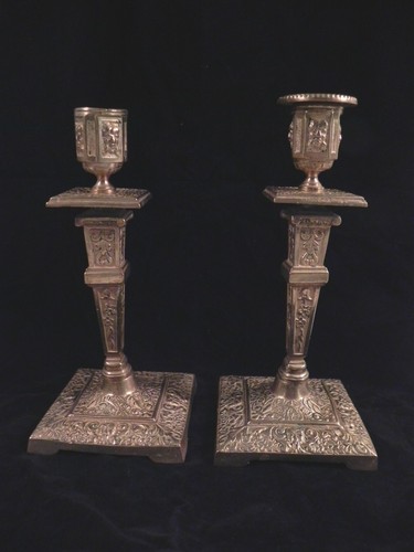 Paire bougeoirs bronze xixe - bougeoirs,