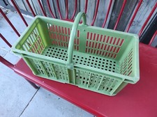 Grand panier à anse vintage en plastique vert pomme STAMP made in France