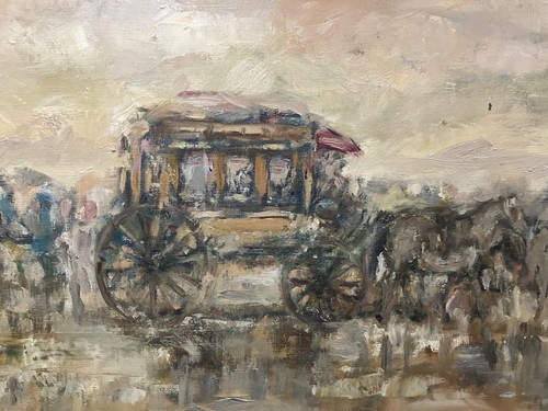 Huile signée calèche - huile,