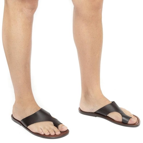 Sandale tong cuir marron - cuir,