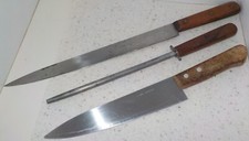 2 COUTEAUX & 1 FUSIL Sabatier pour Cuisinier Boucher belle grande lame