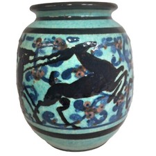 PAUL JACQUET   VASE ART DECO EN TERRE CUITE VERNISSEE DECOR GAZELLES