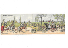 ancien CHROMO pub Au Bon Marché   fin XIX e l'accident automobile et calèche