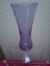 Vintage Vase Cristal Purple Gravé Main 