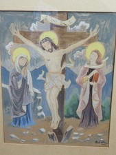 Rare gouache Originale signée Gaston THERVOZ (1902-1948) artiste Suisse Fribourg