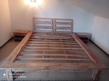 Ensemble lit chevets en teck massif