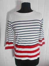 Tee shirt marinière blanc rayé bleu/rouge ARMOR LUX Taille 0 34/36 manches 3/4