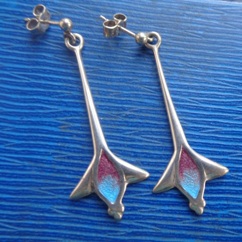 Argent émail fleur boucles - argent,