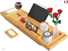 Todeco Pont de Baignoire Extensible Bambou, Plateau Planche avec Porte-Livre,