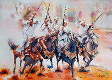 Superbe peinture représentant une fantasia marocaine, parfait état