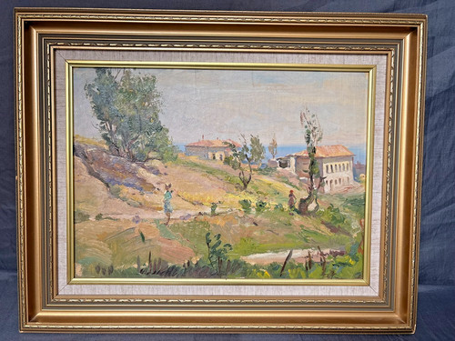 Ancien tableau huile carton - tableau,