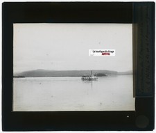 Bateau, rivière, Russie, photo plaque verre, noir & blanc, positif 8,5x10 cm