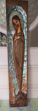 Ancien Panneau bois sculpté religieux - Vierge Marie style Art Déco