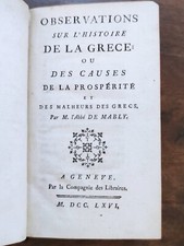 Observations sur l' histoire de la Grèce. Prosperite et malheurs. Mably. EO 1766