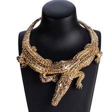 Collier Crocodile Cristal Pendentif Chaîne Strass Femmes Charmes Tendance