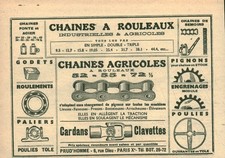 Publicité ancienne chaines à rouleaux matériel agricole 1955 issue de magazine