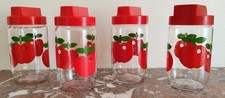4 bocaux verre vintage Henkel motif pomme années 70