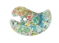 French Vintage Artist Palette, 1950s Wood Painting Palette with Thick Oil Paint