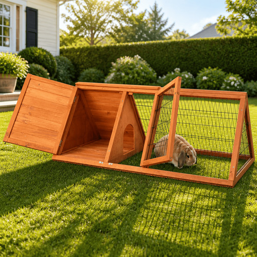 Wooden rabbit hutch outdoor - wooden,
