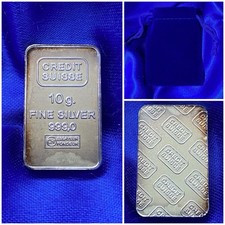 Lingot argent Pur Banque Credit Suisse 10 Gram 999/1000 Fine Silver Bar +Sacoche