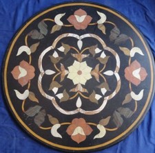 24 " Rond Noir Marbre Rond Table Top Incrustation Travail Jardin Patio Décor