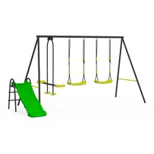 Balançoire 3 agrès portique avec 2 balançoires, 1 face à face et toboggan