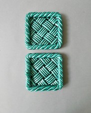 2 sous verre ou dessous de bouteille en barbotine, effet tressé, vers 1960