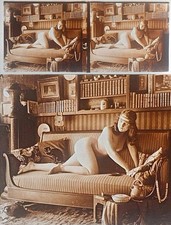 PHOTO STEREO  sur verre NU FEMININ 1900 - 1920  risque sexy nude lesbian / 775