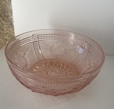 Coupe Saladier En verre Rose moulé bullé ancienne decors fleurs collection deco