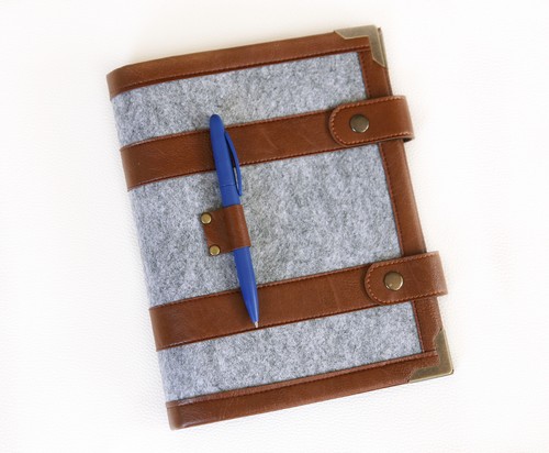 Gray brown felt planner - gray, a5