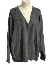 Splendide original top pull gris strass Eric Bompard 100 % cachemire Taille XL